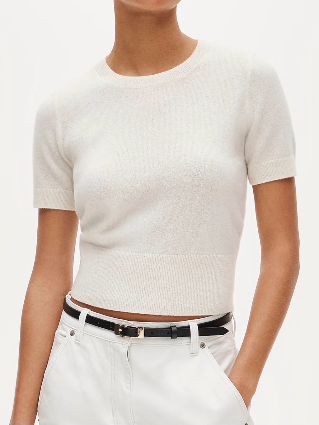 J. Crew Snow Cashmere Shrunken T-Shirt Crew Neck Cropped Lightweight Medium